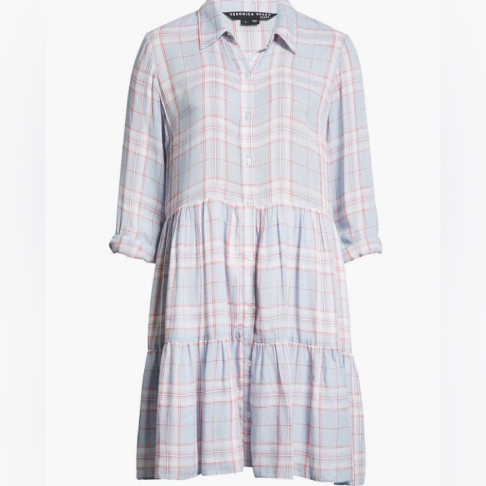VERONICA BEARD JEMILA PLAID SHIRTDRESS 👗 SIZE LARGE COLOR VAPOR MULTI - Picture 4 of 6